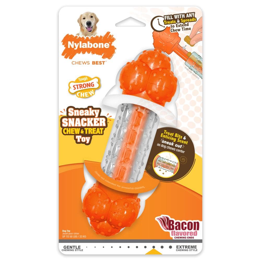 Nylabone Sneaky Snacker Chew & Treat Dog Toy Bacon Flavor 1 Unit