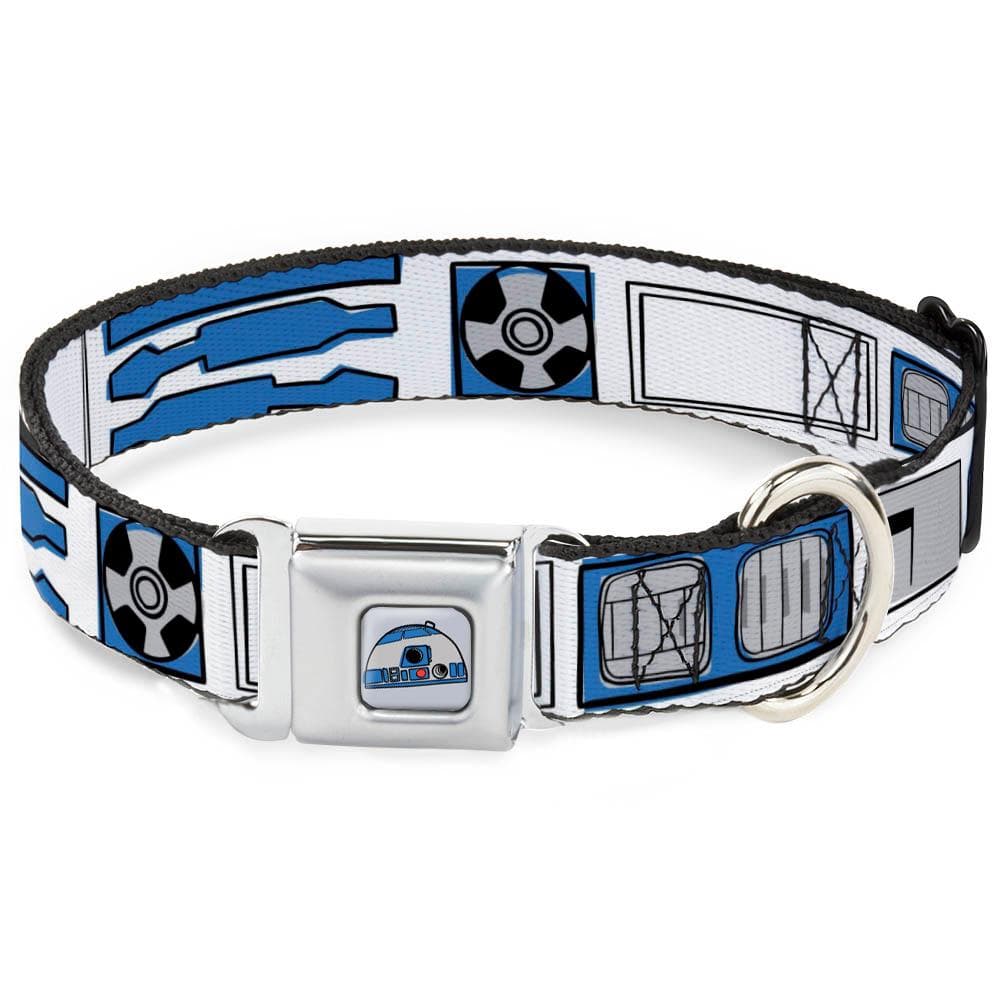 Star Wars R2-D2 Head Full Color White/Black/Blue/Gray/Red Seatbelt Buckle Collar - Star Wars R2-D2 Bounding Parts White/Black/Blue/Gray/Red 1" Wide - Fits 11-17" Neck - Medium - 1 Count