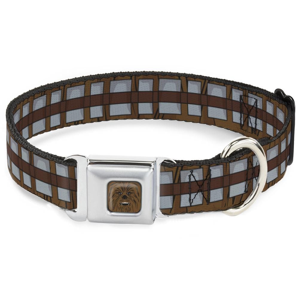 Star Wars Chewbacca Face CLOSE-UP Full Color Brown Seatbelt Buckle Collar - Star Wars Chewbacca Bandolier Bounding Browns/Gray 1.5" Wide - Fits 18-32" Neck - Large - 1 Count