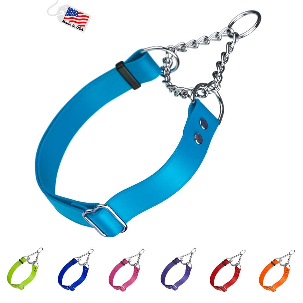 Biothane Adjustable Martingale Collar with Herm Sprenger Assembly Chain W 3/4" X L 11"-15", Cerulean Blue - 1 Count