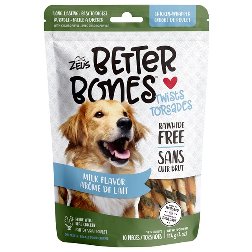 Zeus Better Bones Twists Chicken Wrapped Sticks Milk Flavor 4oz 10 Count