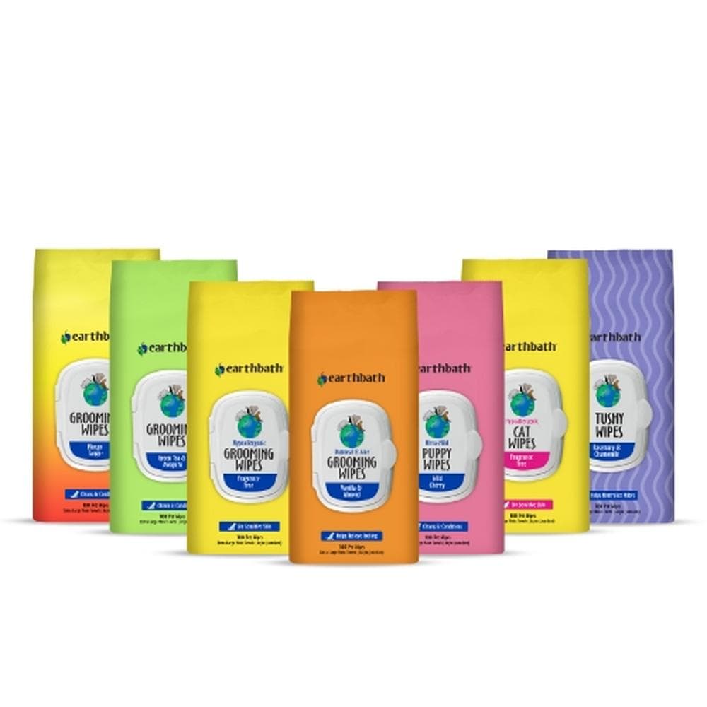 Earthbath Grooming Wipes - Hypo-Allergenic Cat, Fragrance Free, Mixed Case of 12 (100 ct Each, Re-Sealable Soft-Pack)