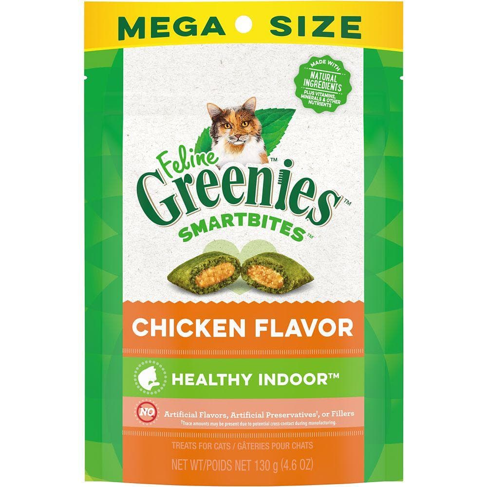 Greenies Feline Greenies SmartBites Indoor Care Adult Cat Treats Natural, Chicken 4.6oz