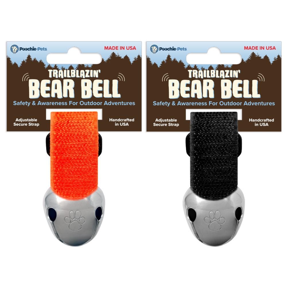 TrailBlazin' Bear Collar Bells by Poochie-Pets Made in USA 1.25 Bell with Black Strap - 1 Count