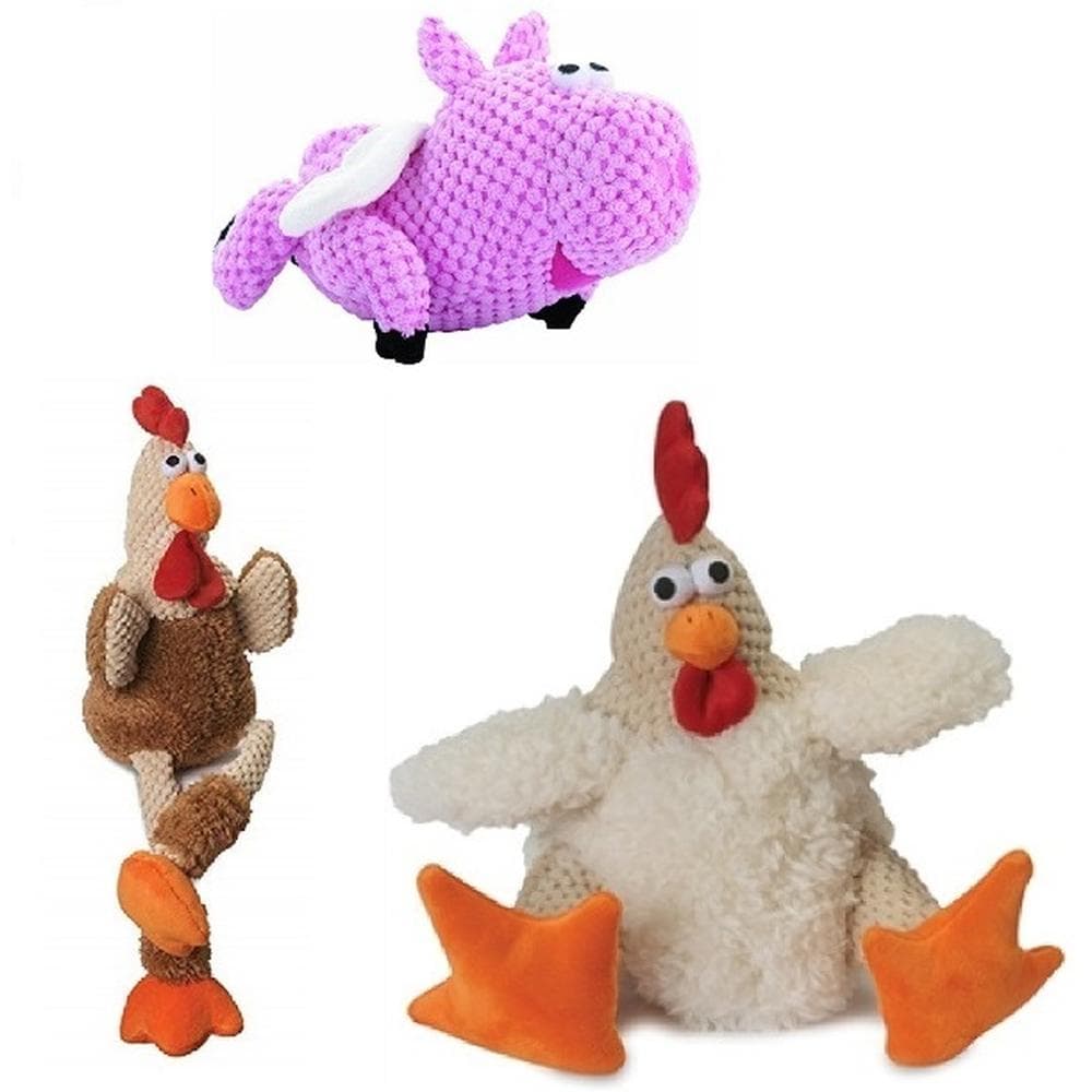 GoDog Checkers Chew Guard Squeaky Plush Dog Toys Skinny Brown Rooster Mini - 1 Count