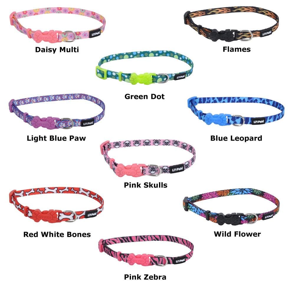 Li'l Pals Patterned Dog Collars for Puppies and Petite Dogs 5/16" X 8-12" Collar, Green Dot - 1 Count