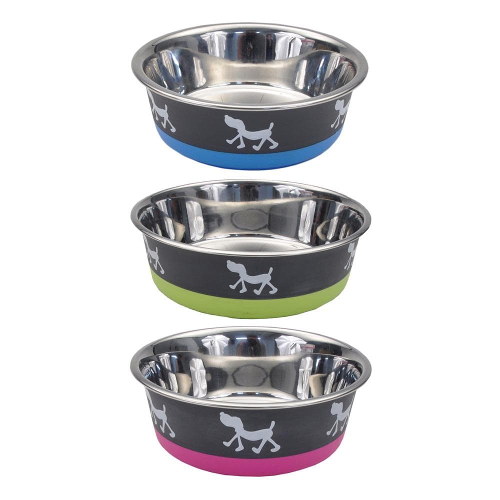 Maslow Design Series Non-Skid Pup Design Dog Bowls 54oz SS Bowls, Blue - 1 Count