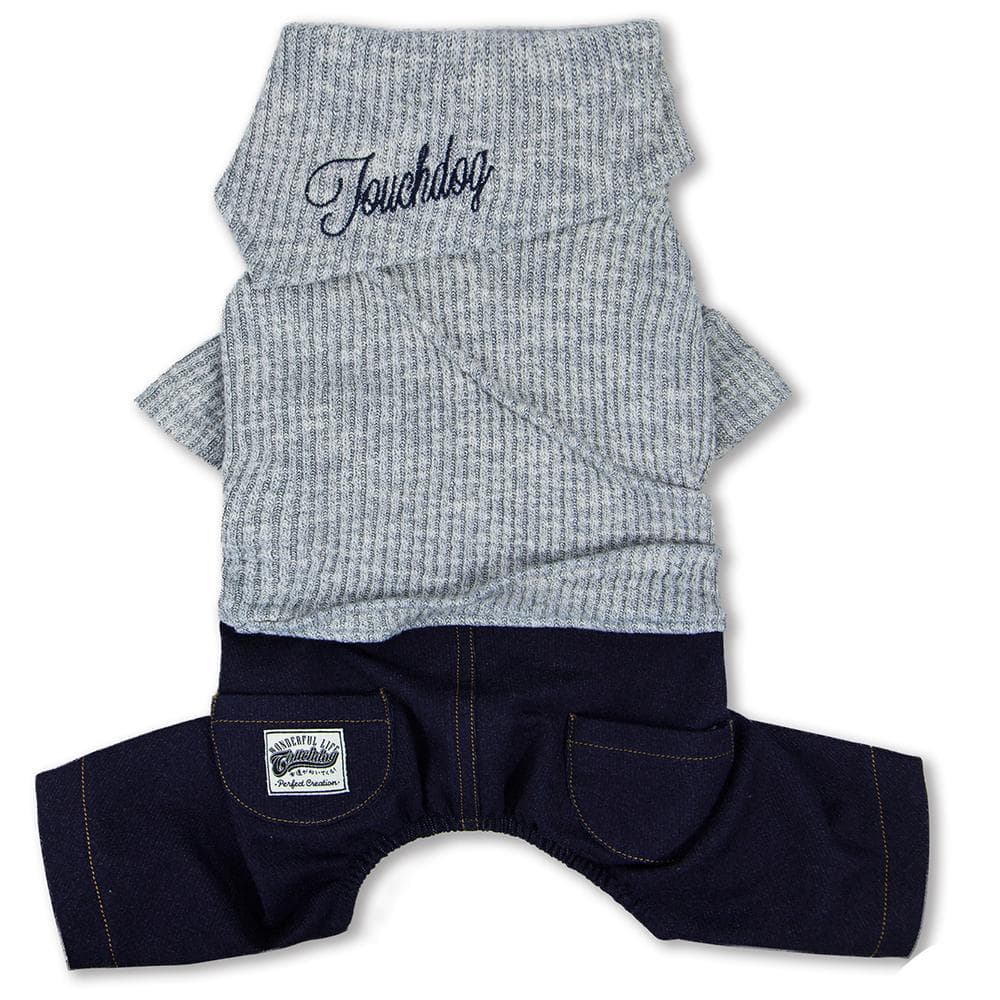 Touchdog Vogue Neck-Wrap Sweater and Denim Pant Outfit Large, Gray - 1 Count