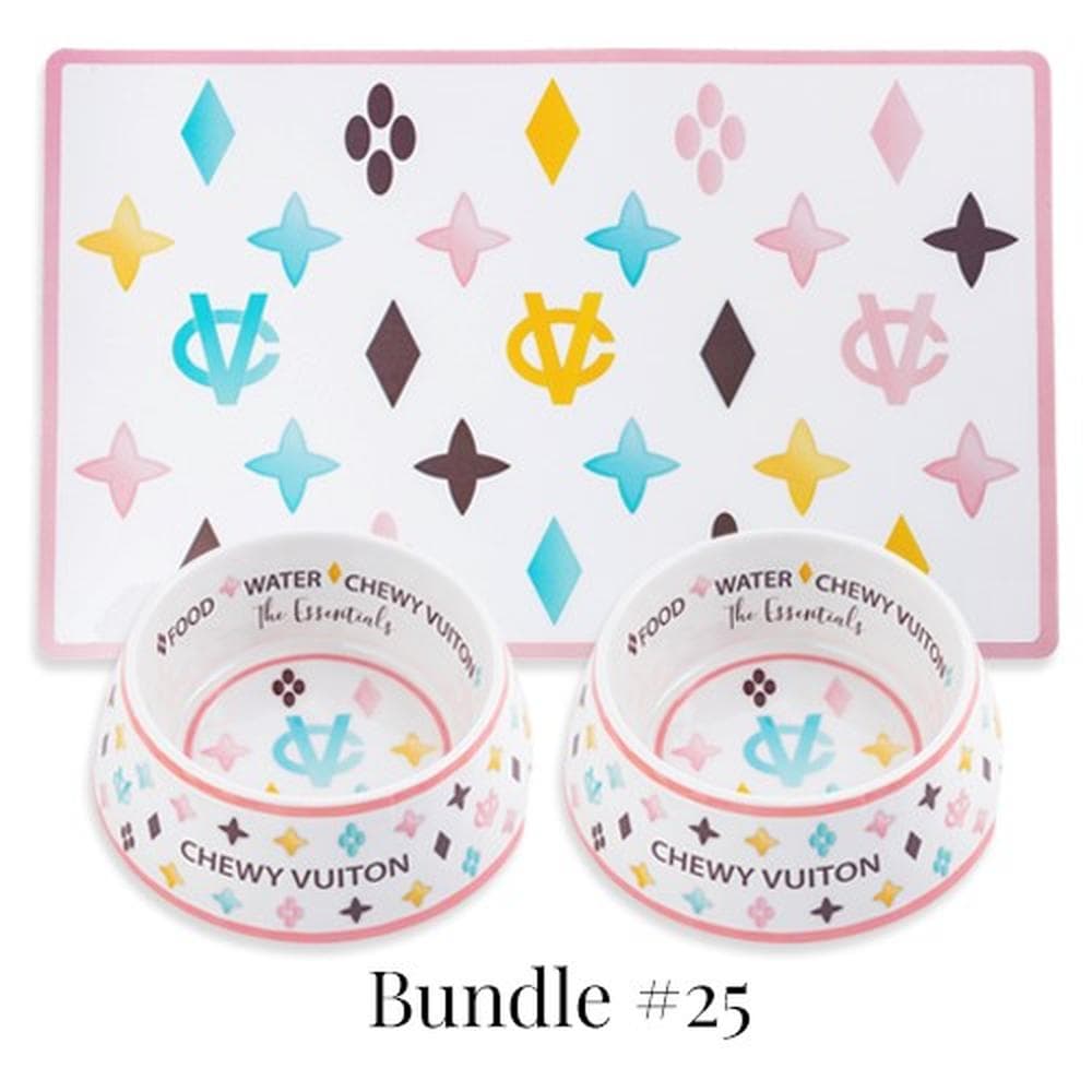 White Chewy Vuiton Bowls & Mat Bundle by Haute Diggity Dog Large - 1 Count