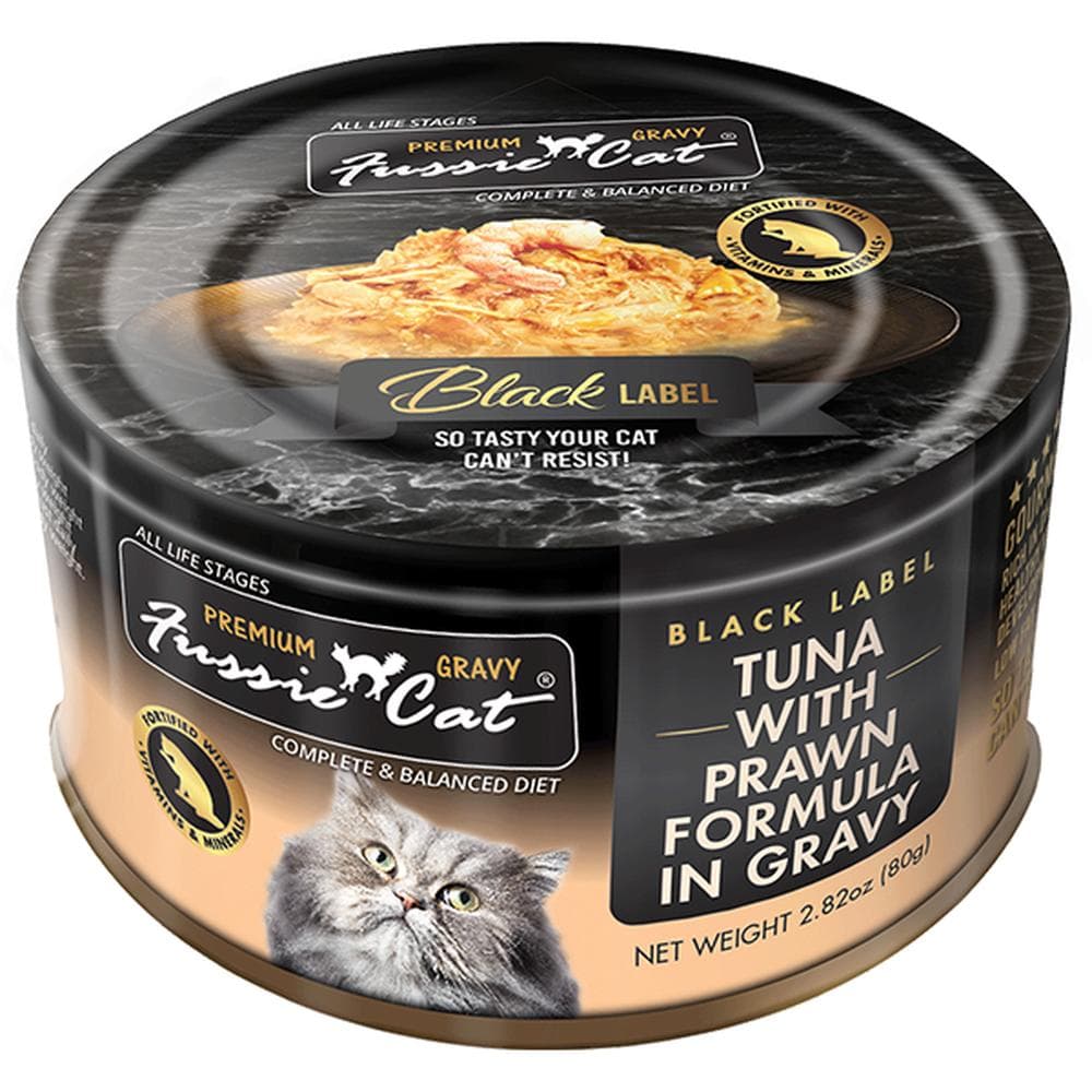 Fussie Cat Black Label Tuna w/Prawns in Gravy 2.82oz