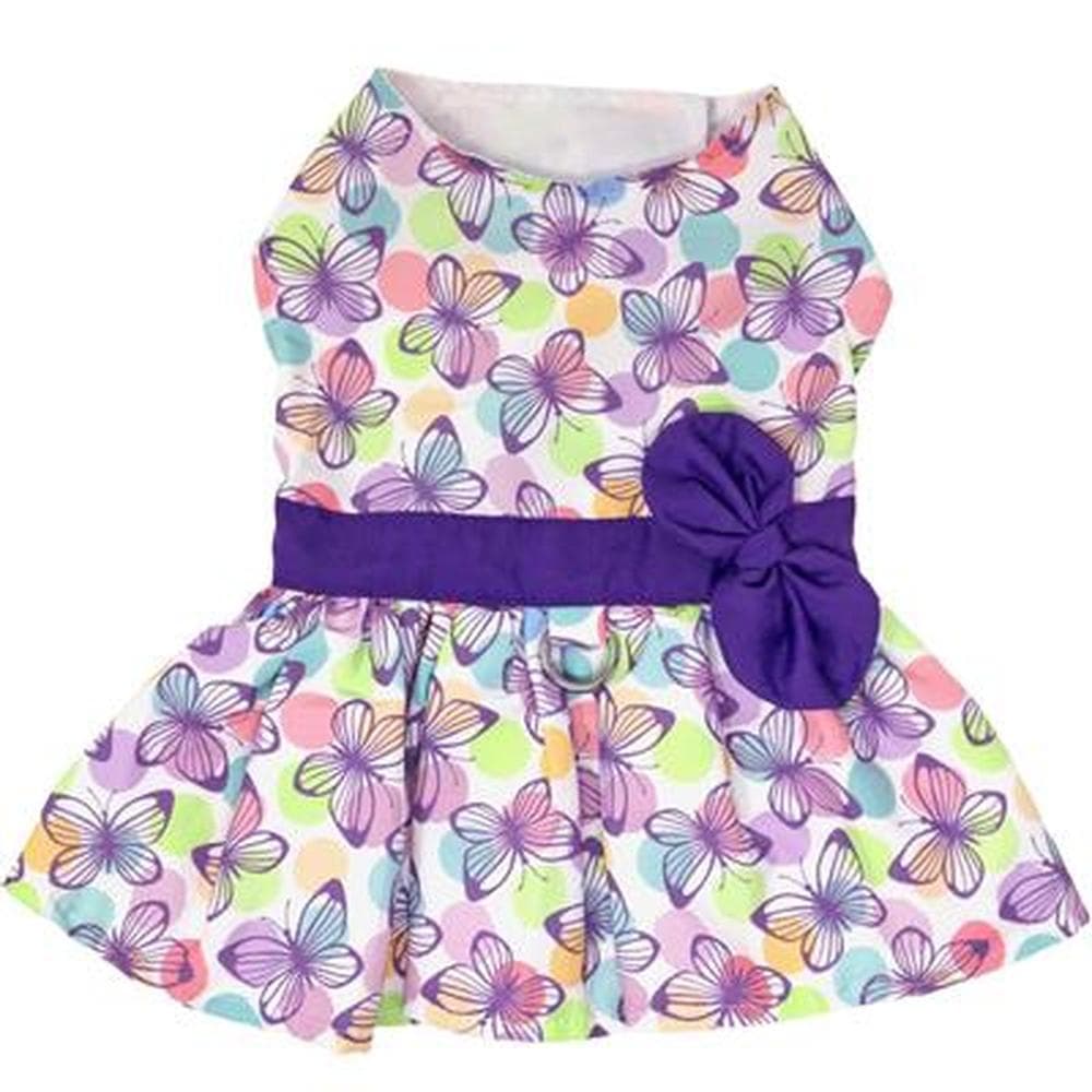 Purple Butterfly Dog Dress with Matching Leash M - 1 Count