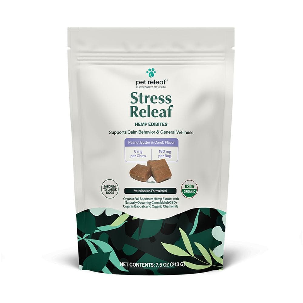 Pet Releaf Stress Releaf Organic Hemp Edibites Peanut Butter & Carob Flavor for Medium & Large Dogs 7.5oz