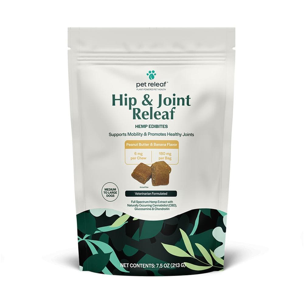Pet Releaf Hip & Joint Releaf Organic Hemp Edibites Peanut Butter & Banana Flavor for Medium & Large Dogs 7.5oz