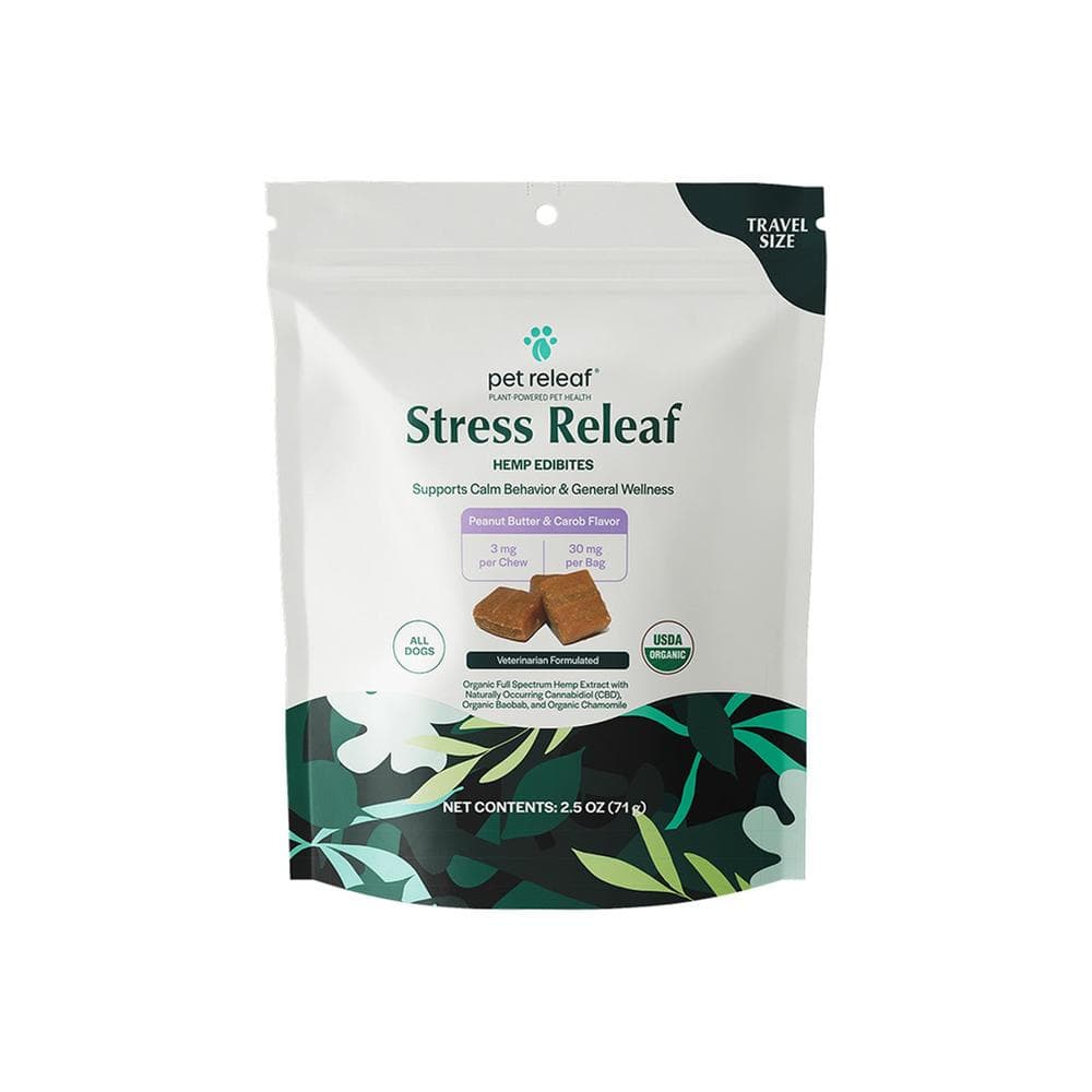 Pet Releaf Travel Size Stress Releaf Organic Hemp Edibites Peanut Butter & Carob Flavor for All Dogs 2.5oz