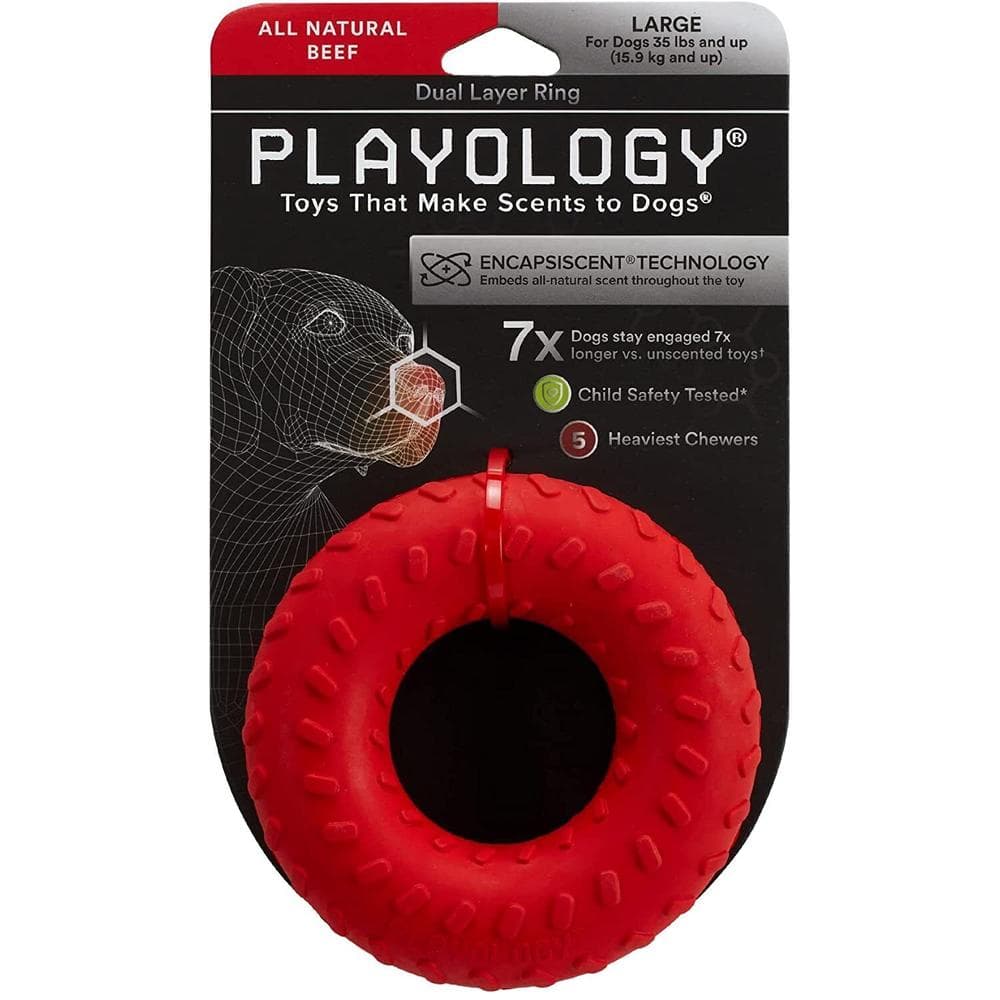 Playology Dual Layer Ring Beef Scented Dog Toy Large