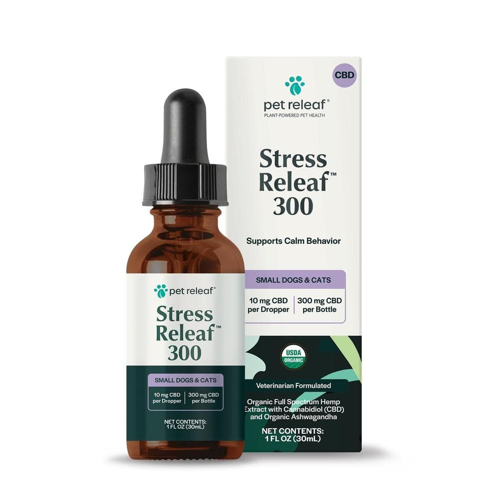Pet Releaf USDA Organic Stress Releaf 300mg CBD Oil for Small Dogs & Cats 1fl. oz
