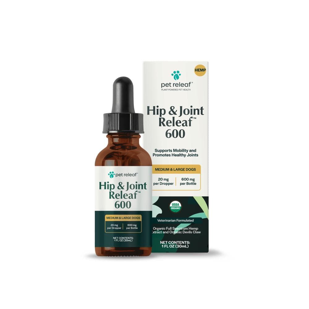 Pet Releaf USDA Organic Hip and Joint Releaf 600mg CBD Oil for Medium & Large Dogs 1fl. oz