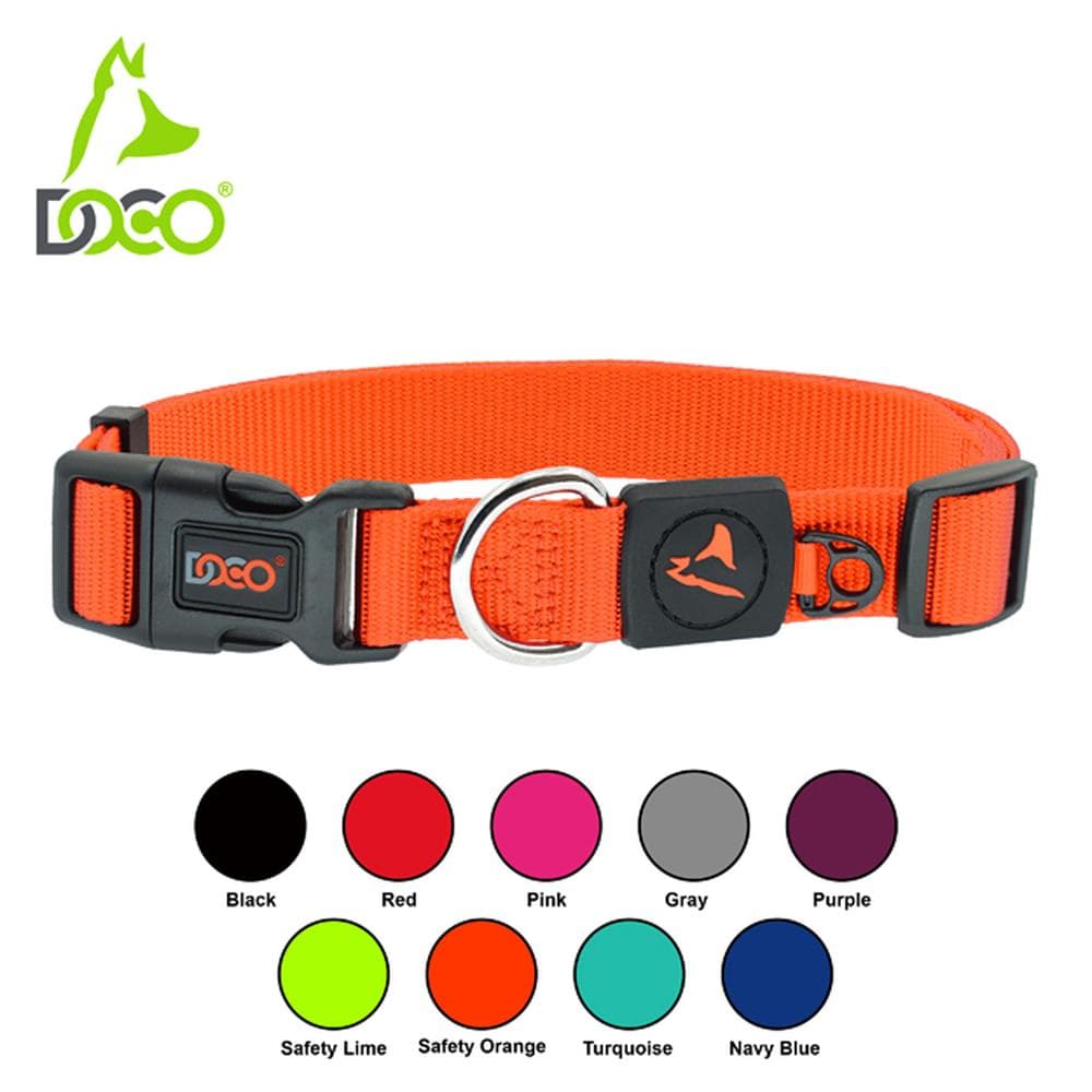 DOCO Signature Nylon Collar Large, Safety Orange - 1 Count