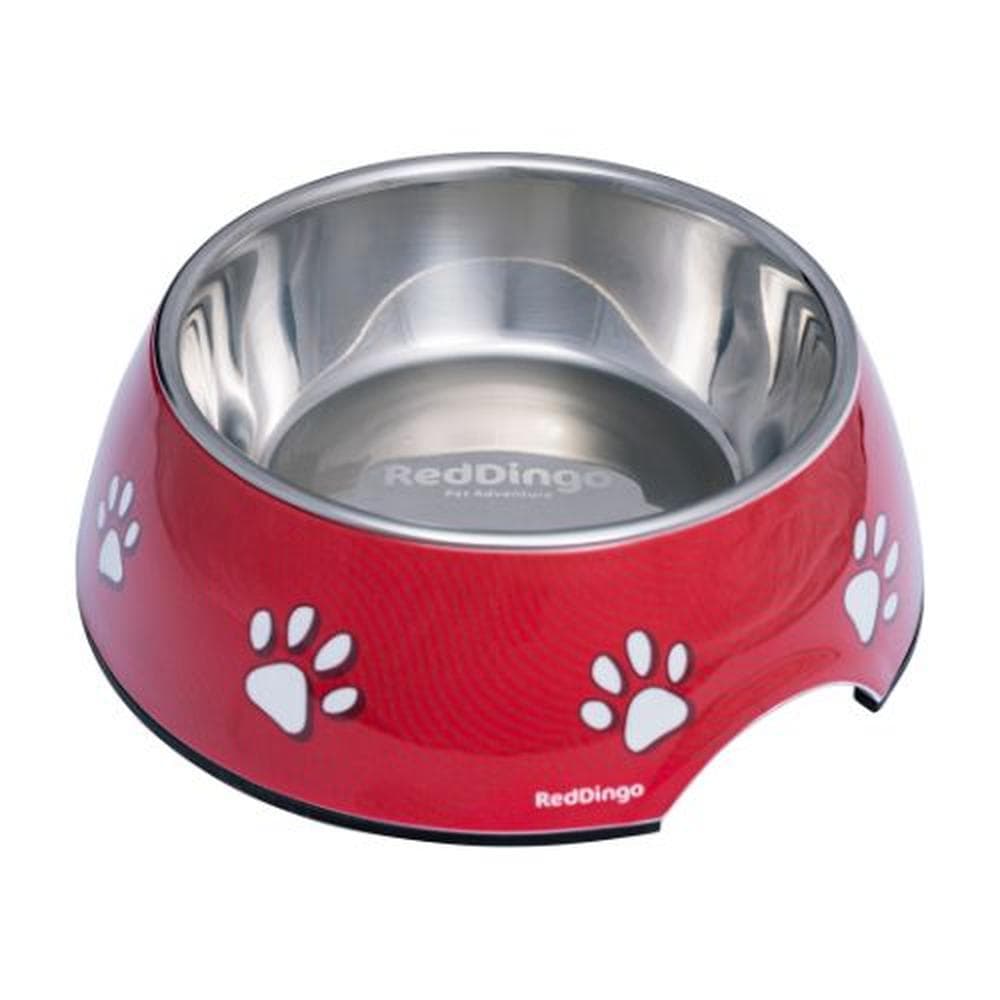 Red Dingo 2-in-1 Melamine Bowl with Stainless Steel Insert Small, Pawprint - Red - 1 Count