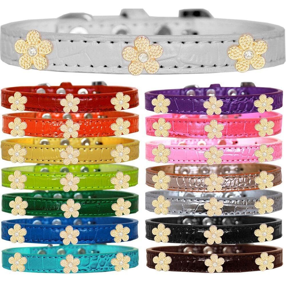 Gold Flower Widget Croc Dog Collar 16" Collar, Bright Pink - 1 Count