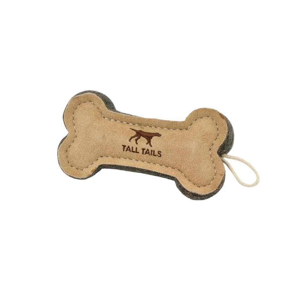 Tall Tails Dog Toy Natural Leather & Wool Bone 6" 1 Count