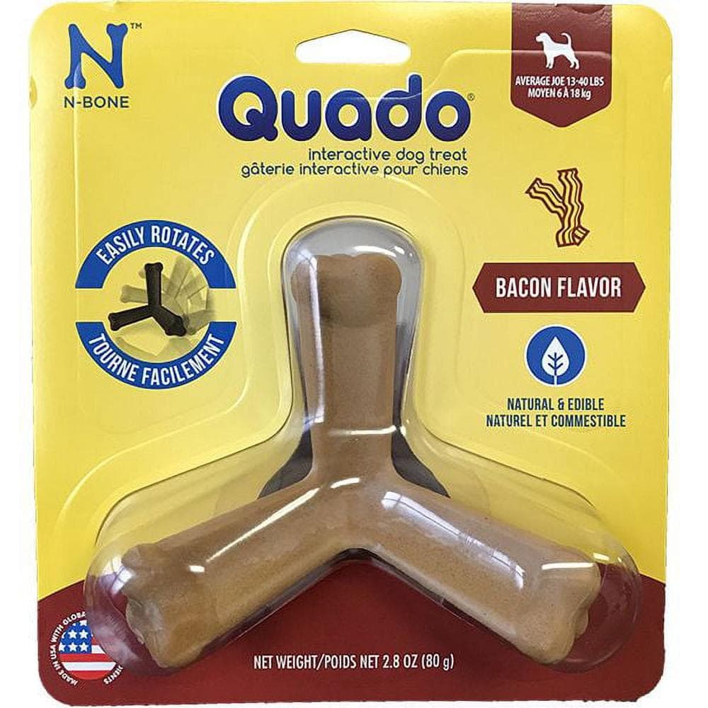 N-Bone Quado Dog Treat Bacon Flavor Average Joe 1 Unit