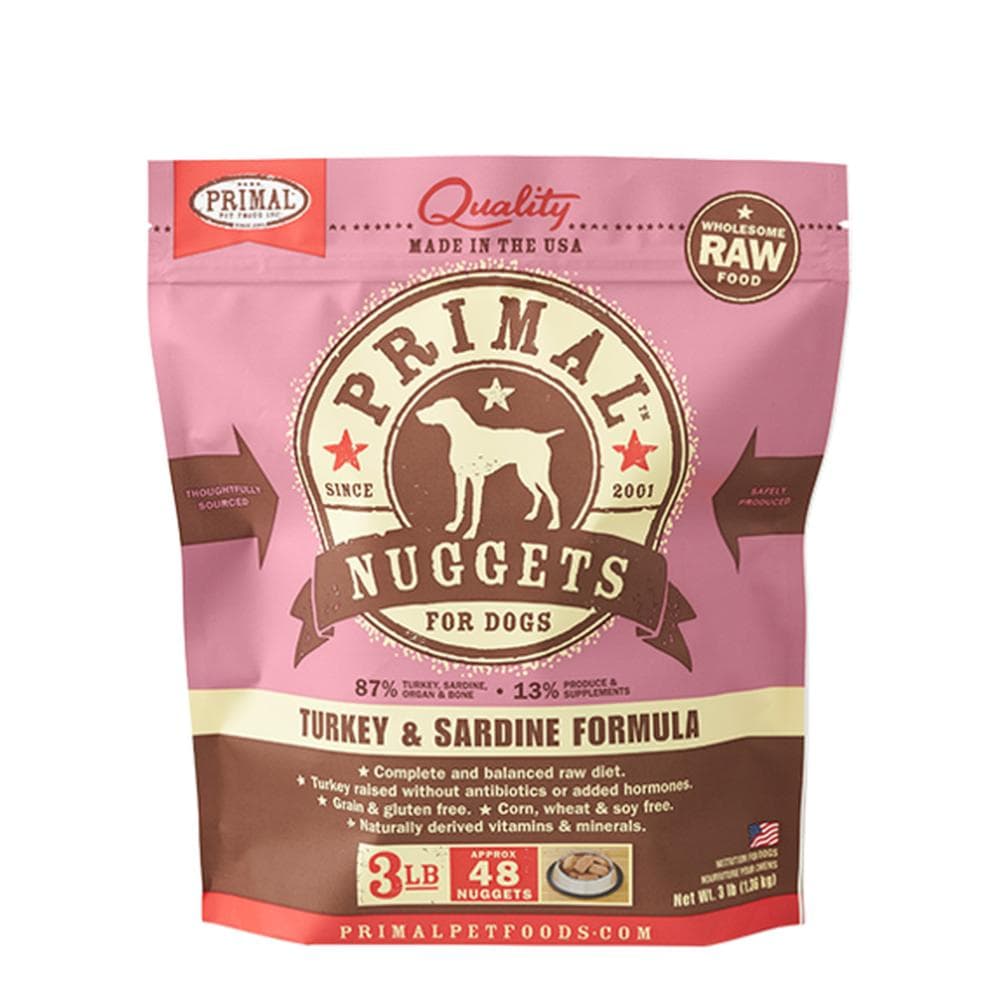 Primal Dog Raw Frozen Nuggets Turkey Sardine 3lbs