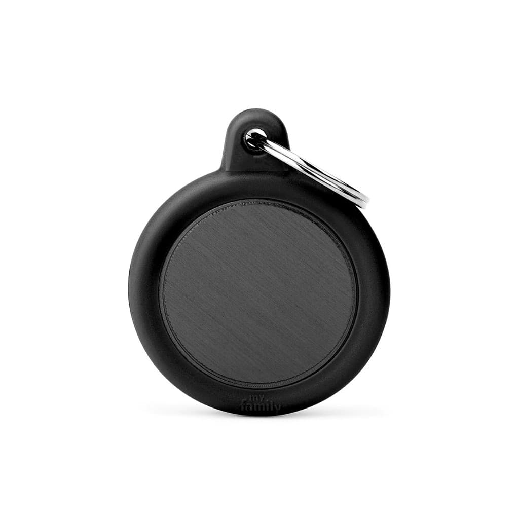 My Family Hushtag Collection Aluminium Black Circle With Black Rubber Pet Id Tag 1 Unit